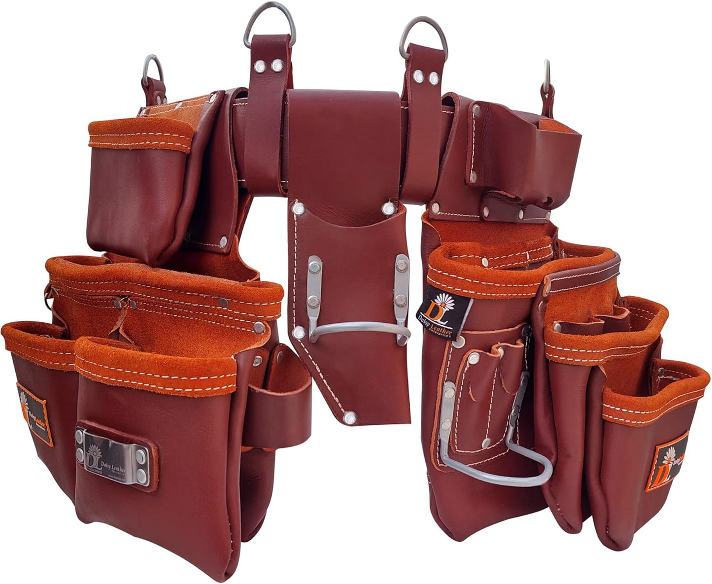 Daisy Leather Tool Belt, PRO-303 Premium Leather Oil Tanned 27 Pockets Heavy Duty Tool Pouch, Leather Tool Belt, Tools Organizer for Electrician, Carpenter, Construction and Framer Tools, X-Large