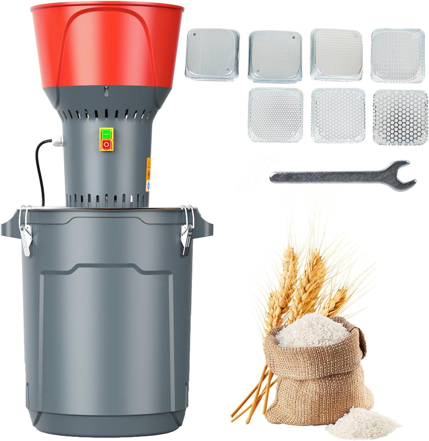15.8 Gallons Corn Grinder Mill, Dry Grain Mill Grinders Electric, Grain Grinder Mills, Farm Home Wheat Grinders for Spice Rice Feed Flour Cereals, 7 Sizes Sieves