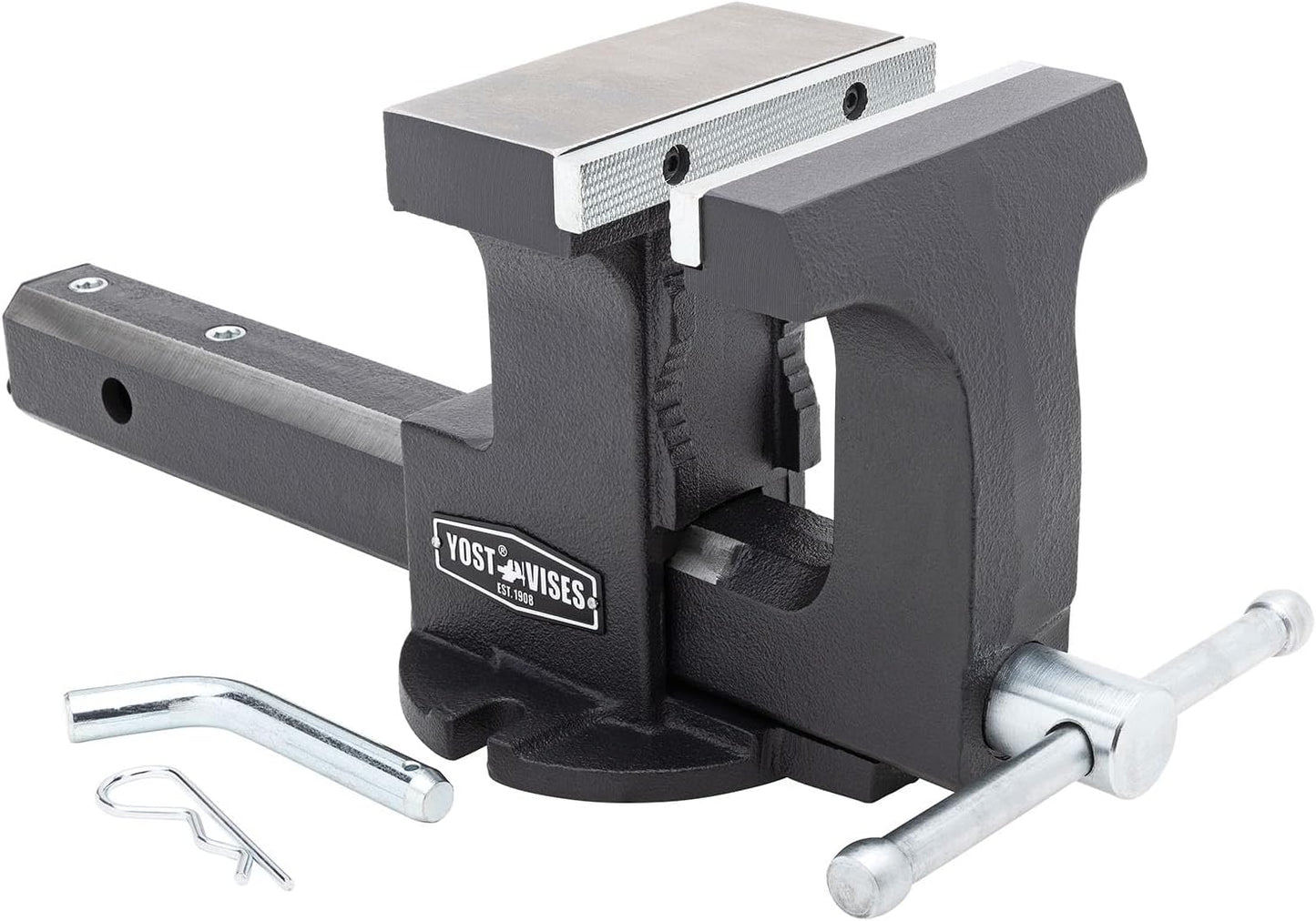 Yost Vise RHV-6 6-Inch Truck Trailer Receiver Vise | Heavy Duty Portable Work Vise | 5.9" Jaw Width, 5.81" Max Jaw Opening, 4.96" Throat | Fits Standard 2" Hitch with Hitch Pin Included