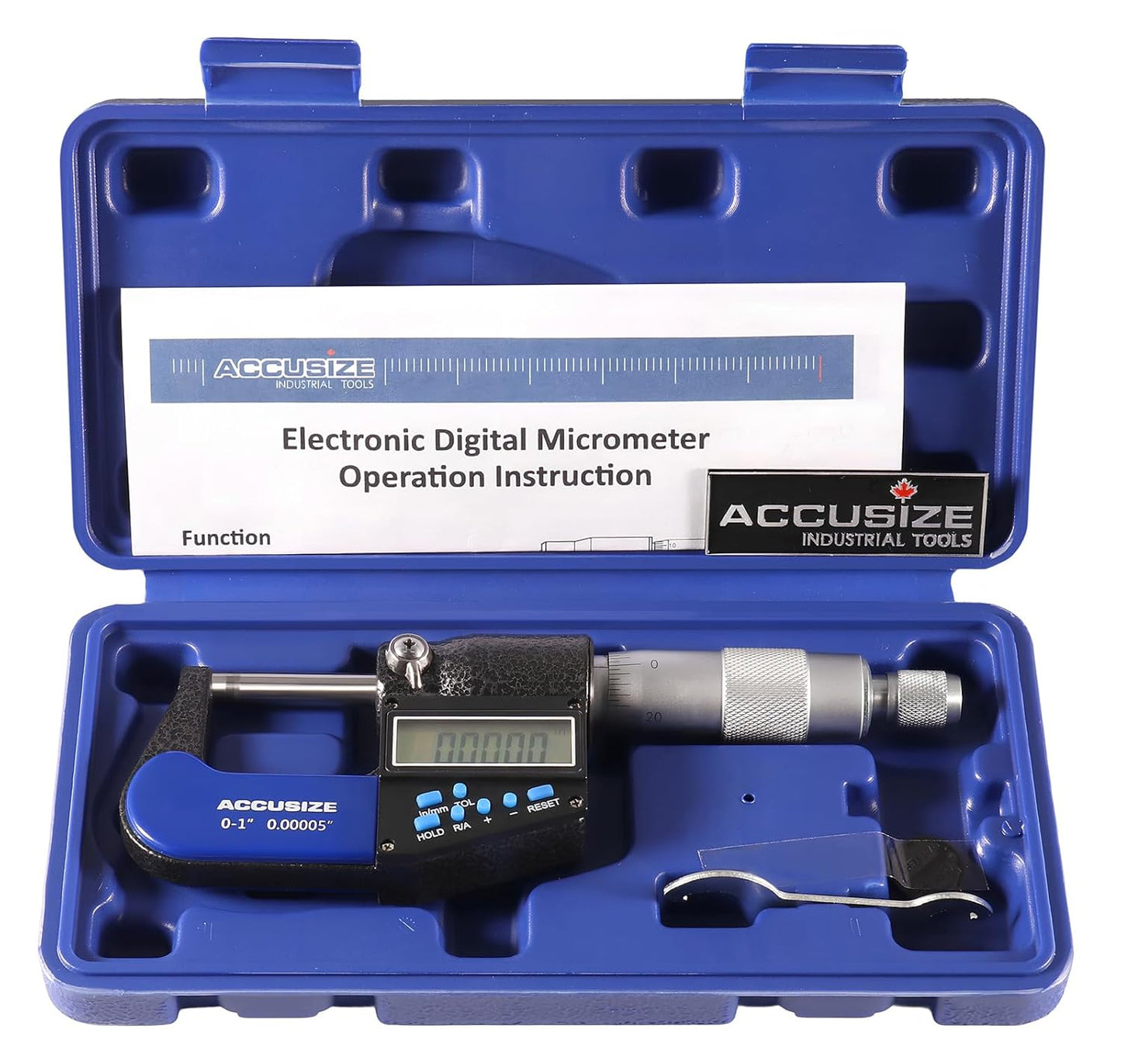 Accusize Industrial Tools 0-1''\/0-25 mm by 0.00005''\/0.001 mm 7-Key Electronic Digital Micrometer, Water Proof, Ac21-1022
