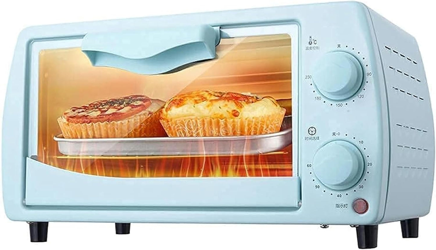 12L Mini Oven Adjustable Temperature 0-230℃ and 60 Minutes Timer Three-Layer Baking Position Household Baking Multi-Function Fully Automatic Electric Oven Baking Cake Bread Pizza with Access (Blue)-1*