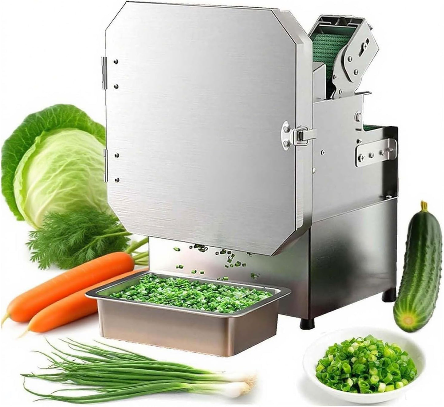 Electric Food Cutter for Vegetables and Fruits, 300W Multi-Purpose Chopper with Adjustable Size for Onions, Potatoes, Apples, Carrots, Stainless Steel Blades, Perfect for Home Kitchen Use.