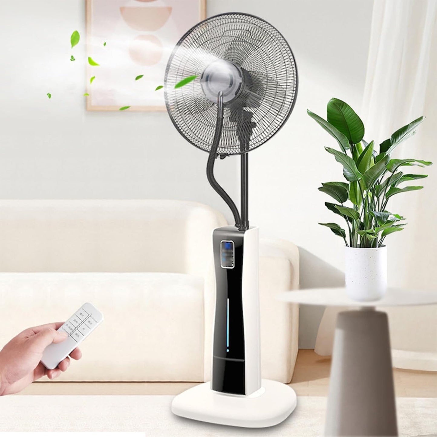 Fan with Mister Outdoor, 75W Mist Fans with 3-Cooling Speed, 2L Large Water Tank & Pivoting, with Remote Control, for Bedroom, Living Room