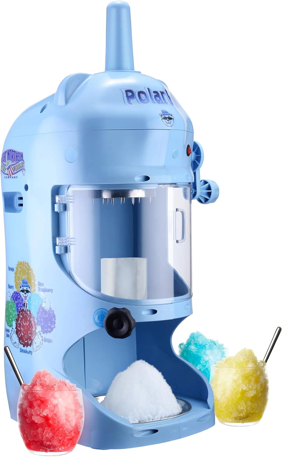 Shaved Ice Machine - Powerful 250W 210lbs\/hr Electric Ice Shaver with 1420RMP Blade - Snow Cone Machine Ice Crusher by Great Northern Popcorn (Blue)