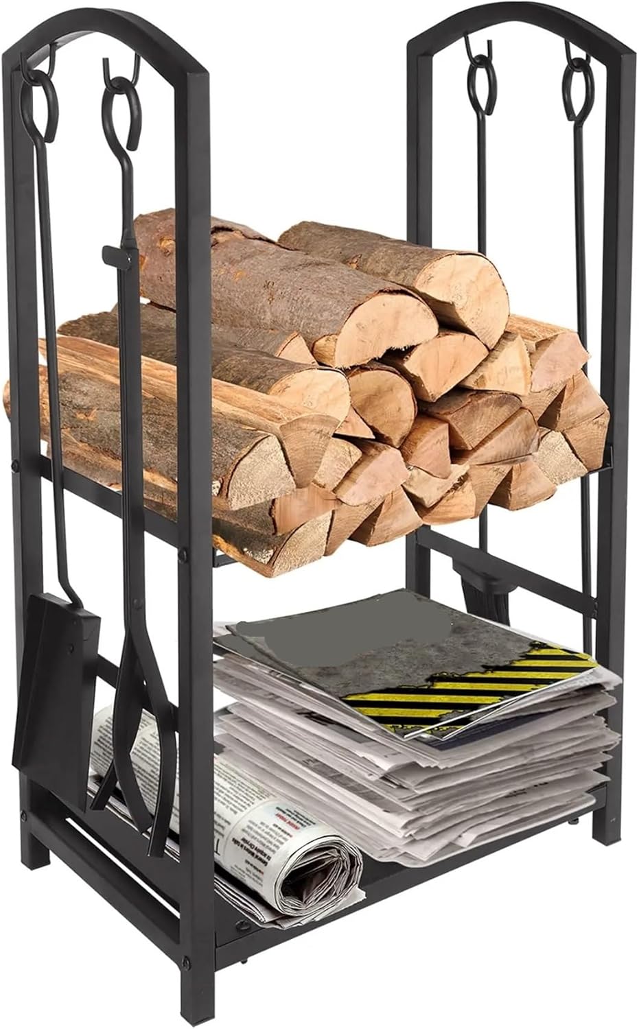 Fnacuody Firewood storage rack 2 Tier Firewood Rack Fireplace Tool Indoor Wood Holders Outdoor Metal Log Holder