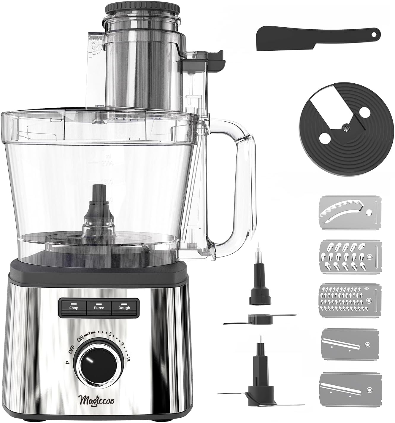 14-Cup Lemon Slicer Food-Processor - Large Feed Chute, 13 Speeds & Pulse, 3 Programs,Cheese Shredding, Cutting Fries, Meat Chopping, Shredding and Slicing, Mixing and Doughing, for Home Use