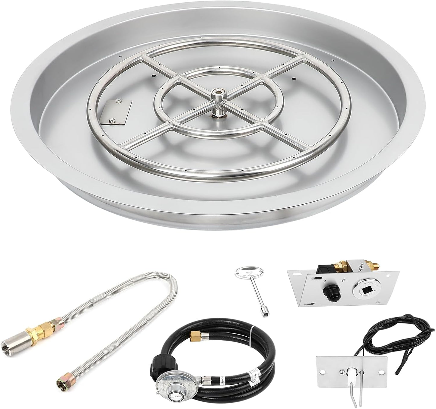 Dollate Drop-in Fire Pit Kit 25 Inch, Round Fire Pit Insert H Burner with Spark Ignition and Propane Hose Kit, Fire Pit Pan for Indoor or Outdoor Decorative Fireplace