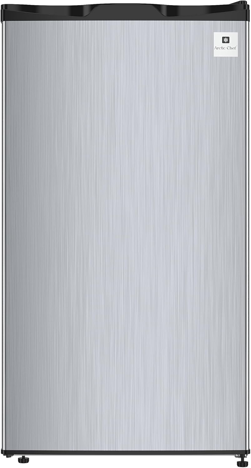 ACFR322 RCA Mini Refrigerator, Compact Freezer Compartment, Adjustable Thermostat Control, Reversible Door, Ideal Fridge for Dorm, Office, Apartment, Platinum Stainless, 3.2 Cubic Feet