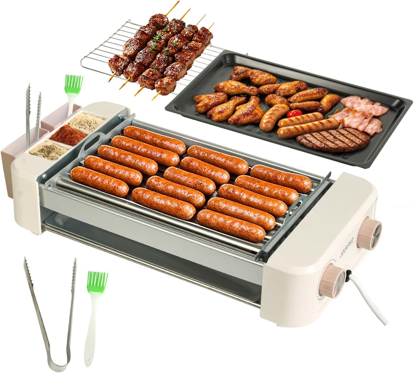 Electric Hot Dog Roller 6 Rollers,3 in 1 Indoor Grills Portable with Non-stick & Smokeless Removable Grill & BBQ Griddle Plate,Stainless Sausage Grill Cooker Machine, for Family party Use