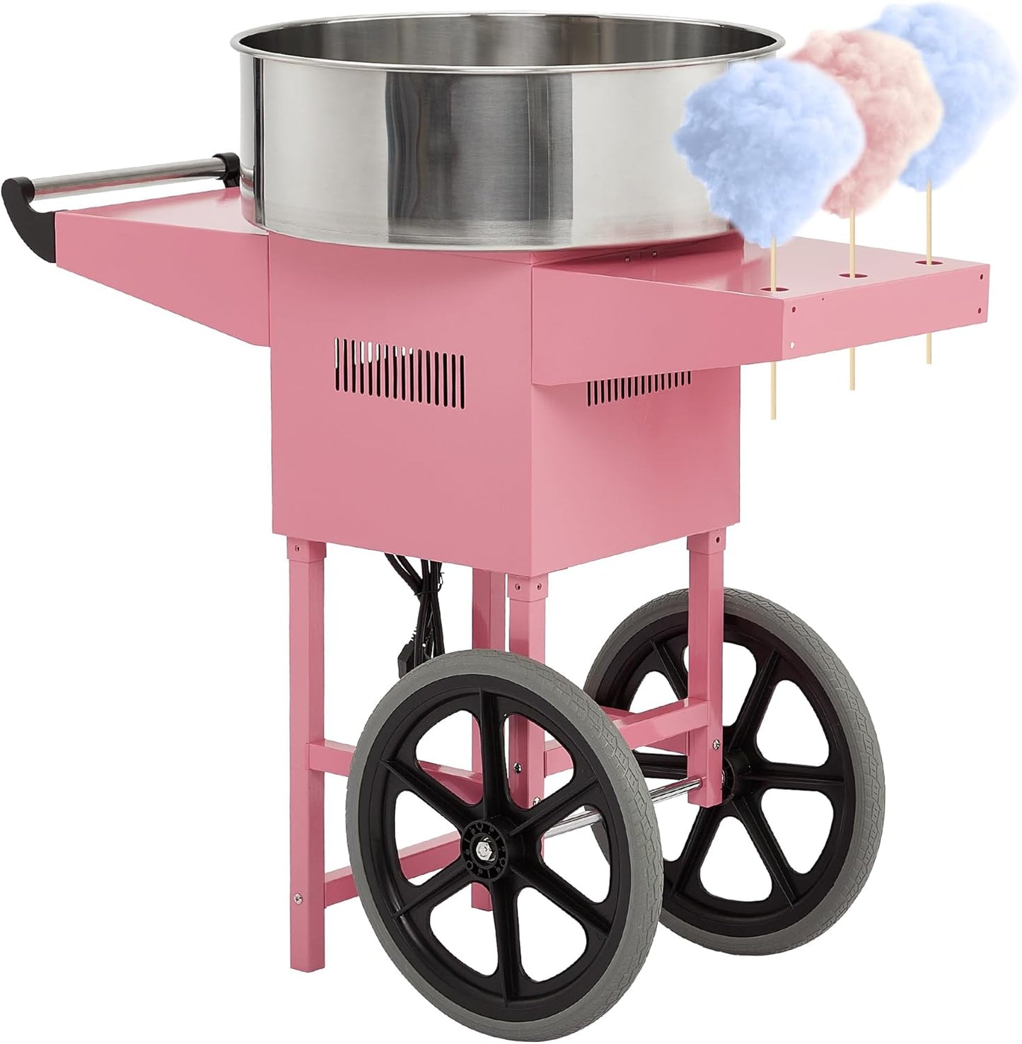 Electric Cotton Candy Maker Commercial With Cart, Cotton Candy Machine for Kids with 20 inch Stainless Steel Bowl for Family, Party, Amusement Park, Carnival- Pink