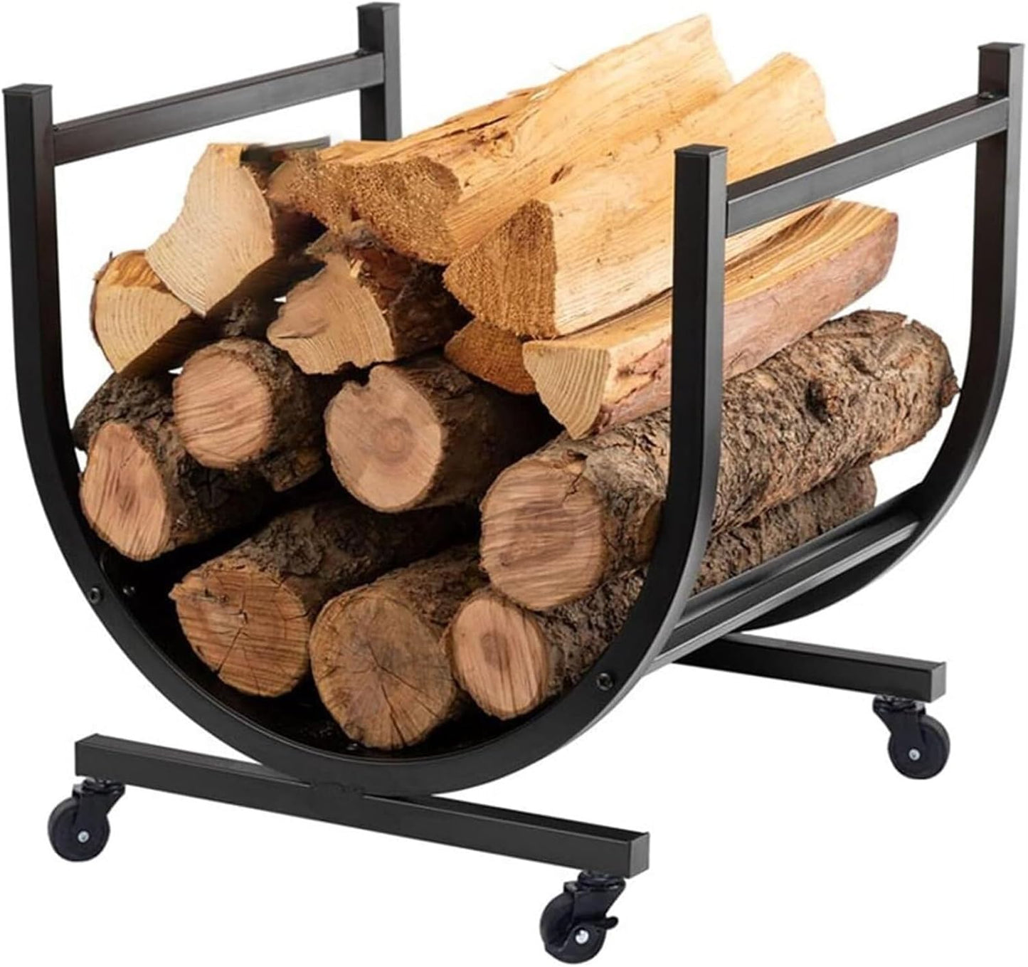 Firewood Log Holder,Outdoor Firewood Racks Bracket Indoor with Wheels, Small Firewood Log Store Outdoor Movable, Firewood Rack Holder Patio Yard Inside Fireplace