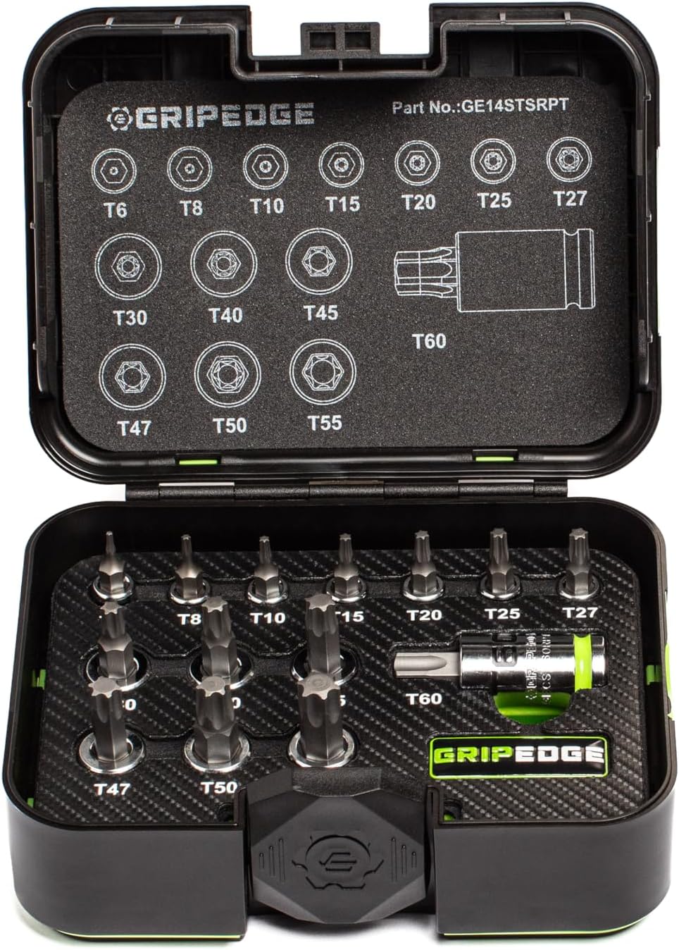 GRIPEDGE Tools | 14PC RPT Star Driver Set | Sizes T6 - T60 | 1/4'' - 3/8'' - 1/2'' Drive | Made With S2 Steel | Includes Premium Plastic Case With A Foam Insert |