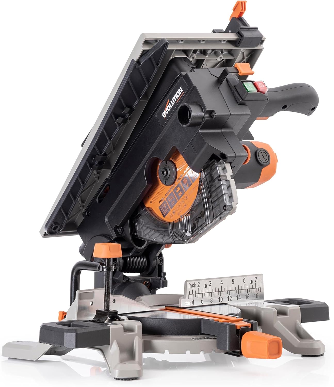 Evolution R8MTS | 8-1\/4\u201D Convertible Miter\/Table Saw | Multi-Function Saw | 0-45° Bevel & +\/- 45° Miter | Multi-Material Cutting: Wood, Plastic, Metal | Compact, Powerful 12A Motor | TCT Blade Incl