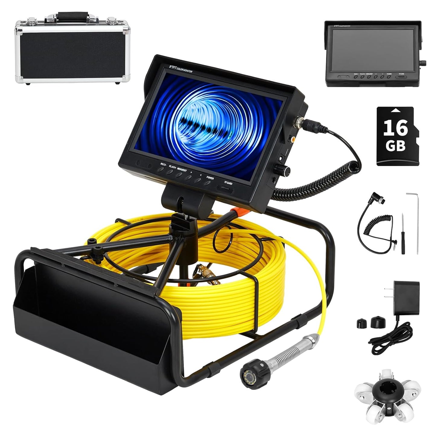 Qeetex Sewer Inspection Camera Drain Camera 98.4FT 1080P with DVR IP68 23MM 12 LEDs 16GB Card Aluminum Carry Case Drain Plumbing Camera