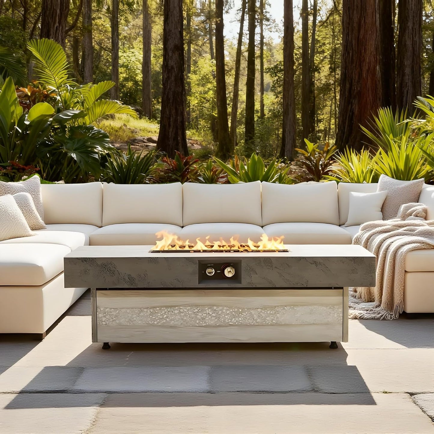 Outdoor Fire Pit Table, 48 x 24 Inch Rectangle Propane Fire Pit, 50000 BTU Smokeless Fire Pits for Outside Patio, Deck, Garden&Backyards, Tabletop Fire Pits with Cover, Wide Top Surface, Christmas