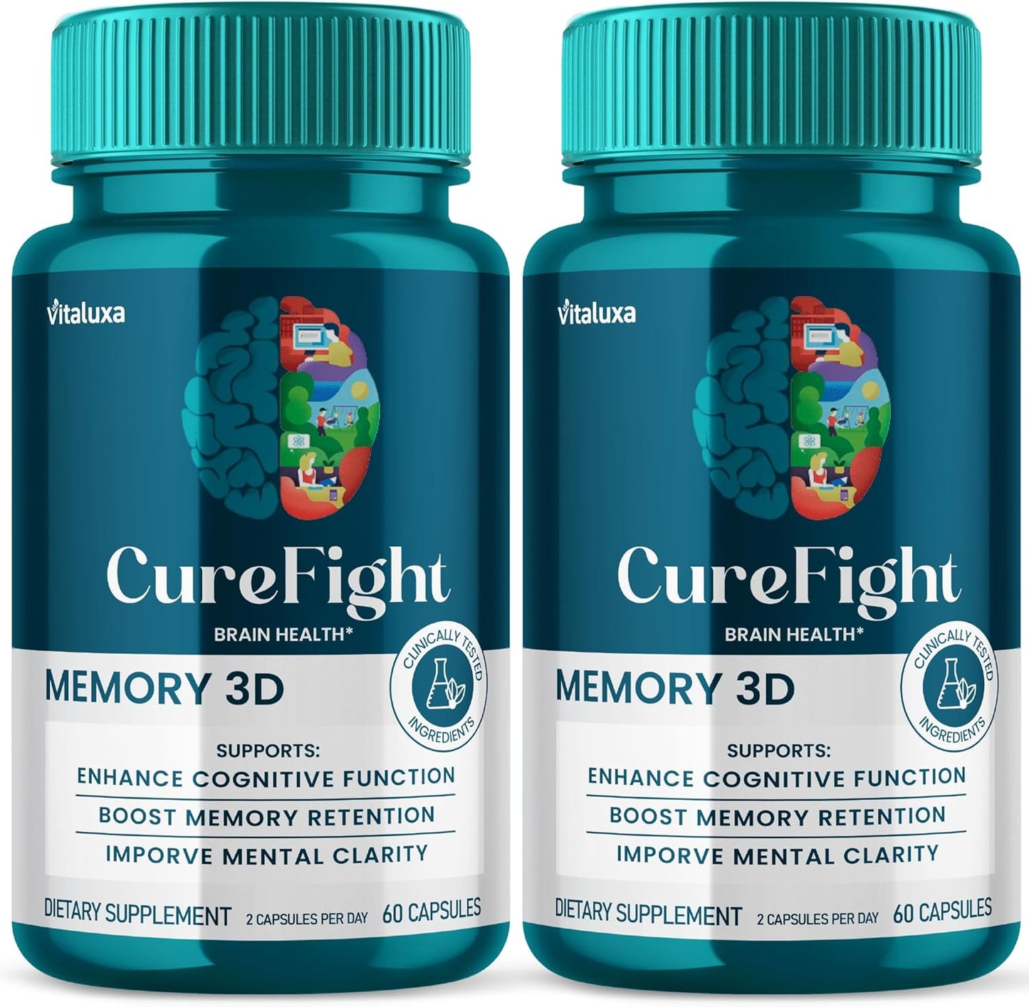 (2 Pack) Cure Fight for Memory 3D, CureFight Brain Health Supplement Nootropic Pills Performance Formula Boost, CureFight Supplements for Focus Clarity Memory Booster Formula Support (120 Capsules)