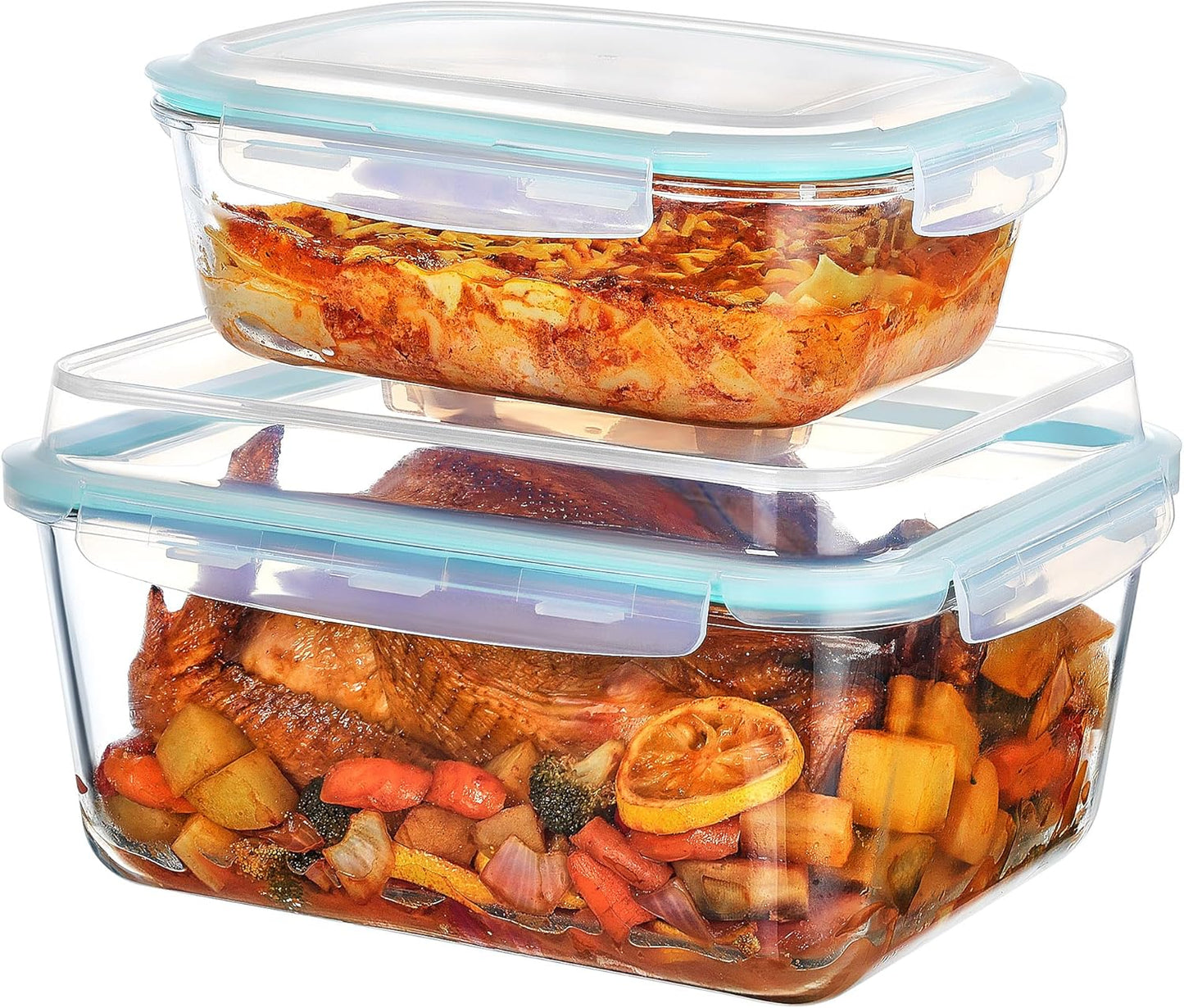 Vtopmart 220oz + 76.4oz Extra Large Glass Storage Containers Set, Meal Prep Food Container Sets with Snap Airtight Lids for Roasting Turkey, Rotisserie Chicken, Baking, Watermelon Storage, BPA Free