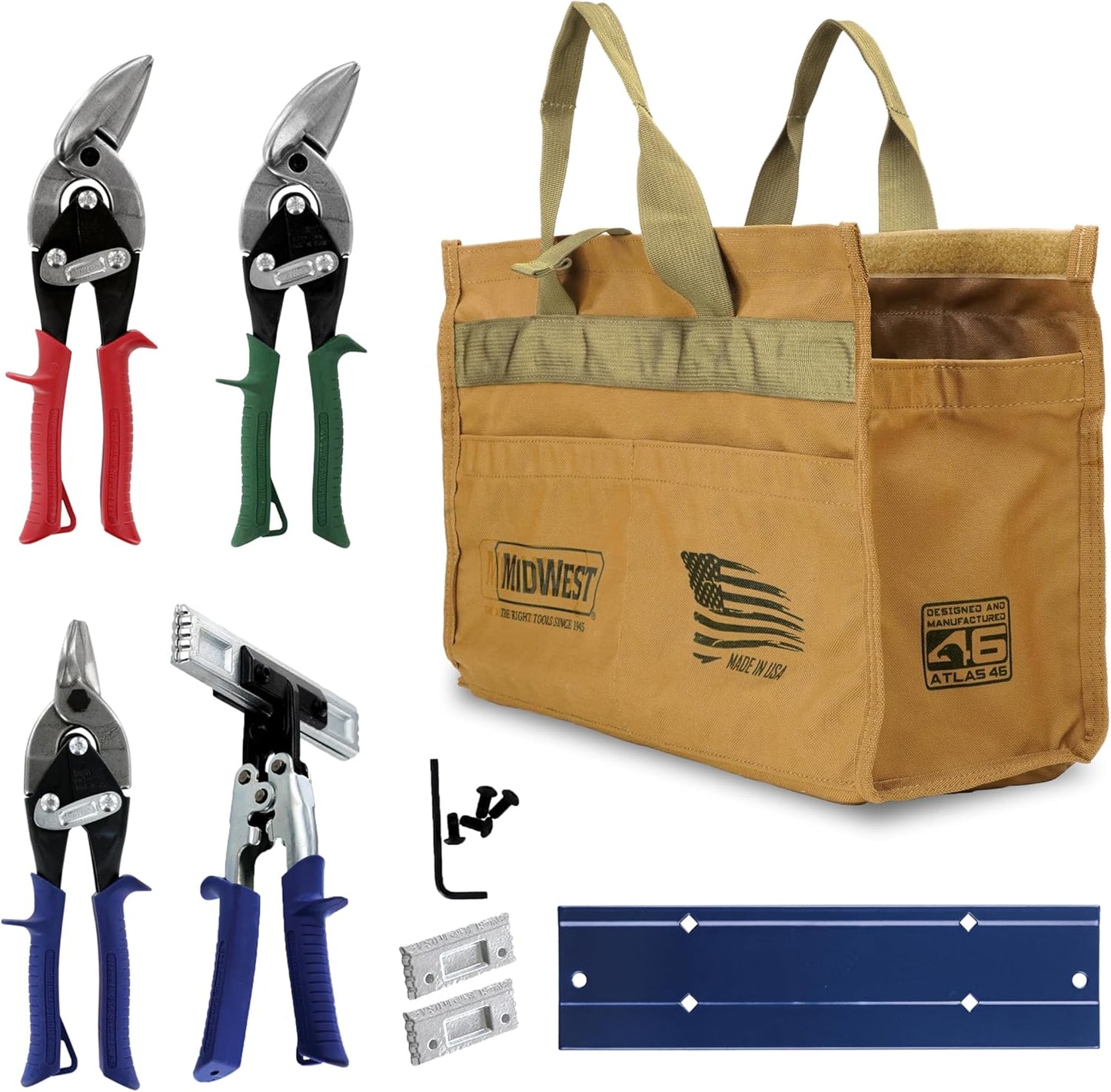 MIDWEST HVAC Premium Tool Kit - 6 Piece Set Includes Aviation Snips & More, Made in the USA - MWT-HVACKIT02