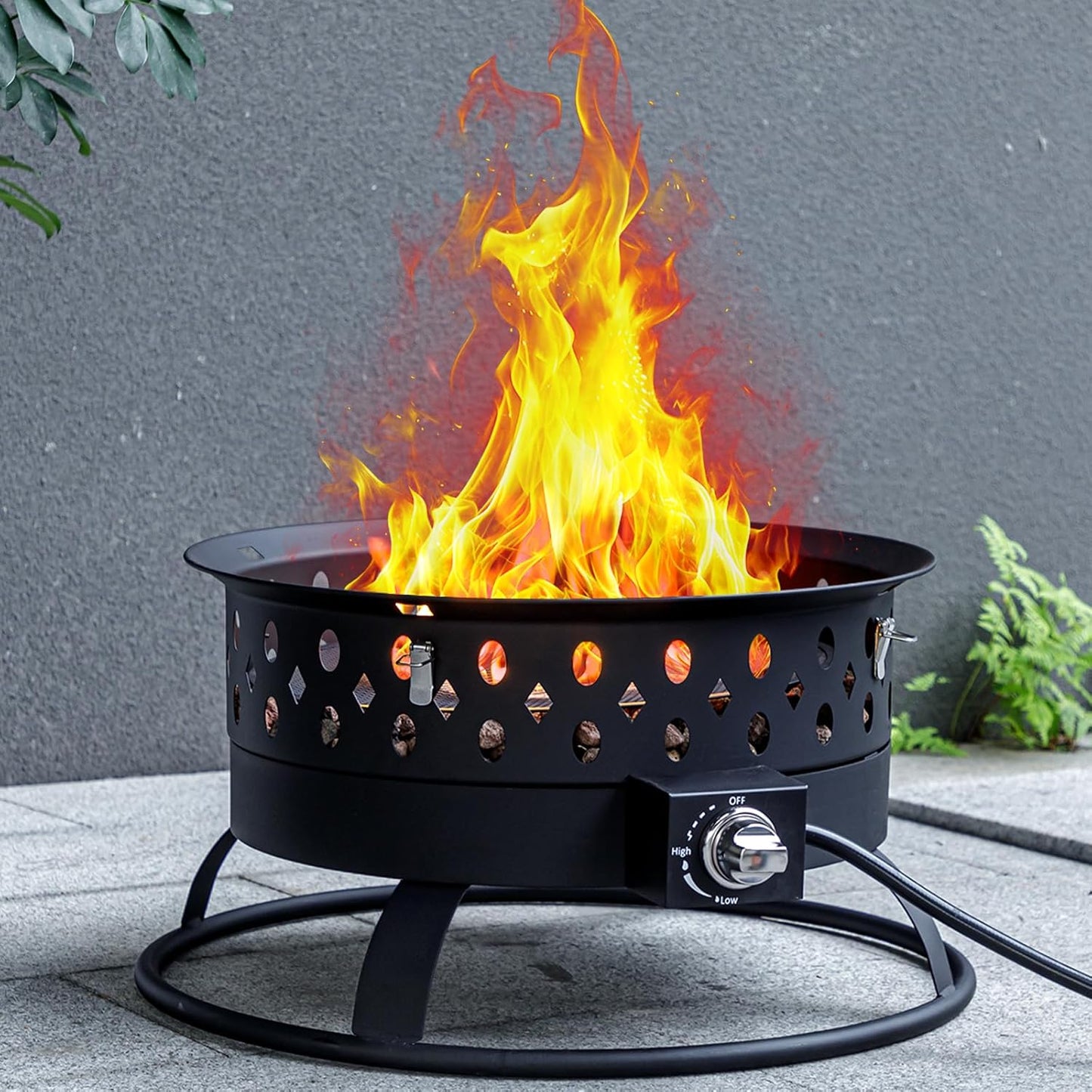 22 Inch Portable Propane Fire Pit,Gas Fire Pit for Outside with Lid & Handle, Smokeless Gas Firepit Bowl with Lava Rocks,Outdoor Propane Firepits for Camping,Patio,Yard,Bonfire.(Black)