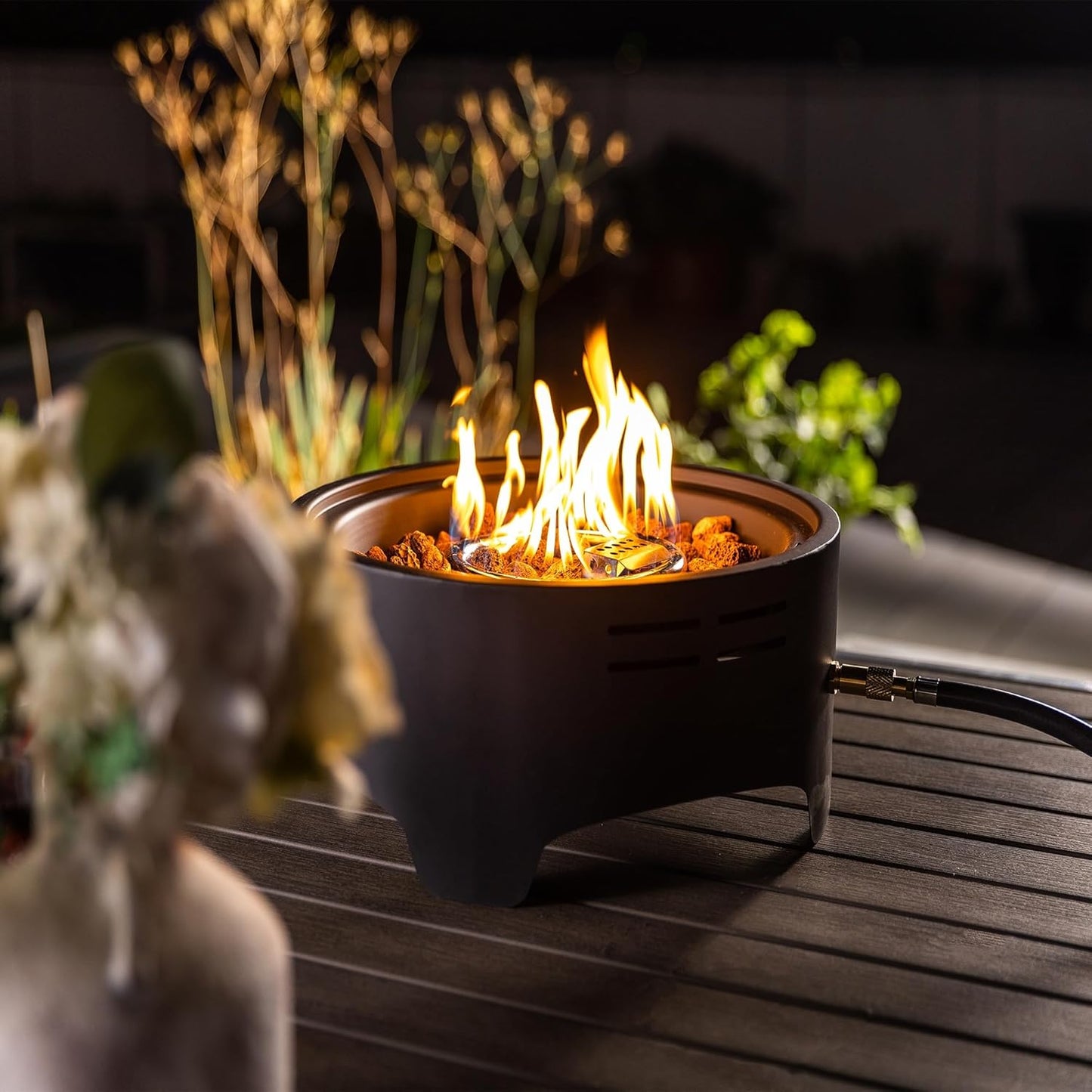 15" Portable Tabletop Gas Fire Pit, 40,000 BTU Round Steel Outdoor Heater with Volcanic Rocks & Cover, Propane Fireplace for Patio, Camping, Balcony - Black