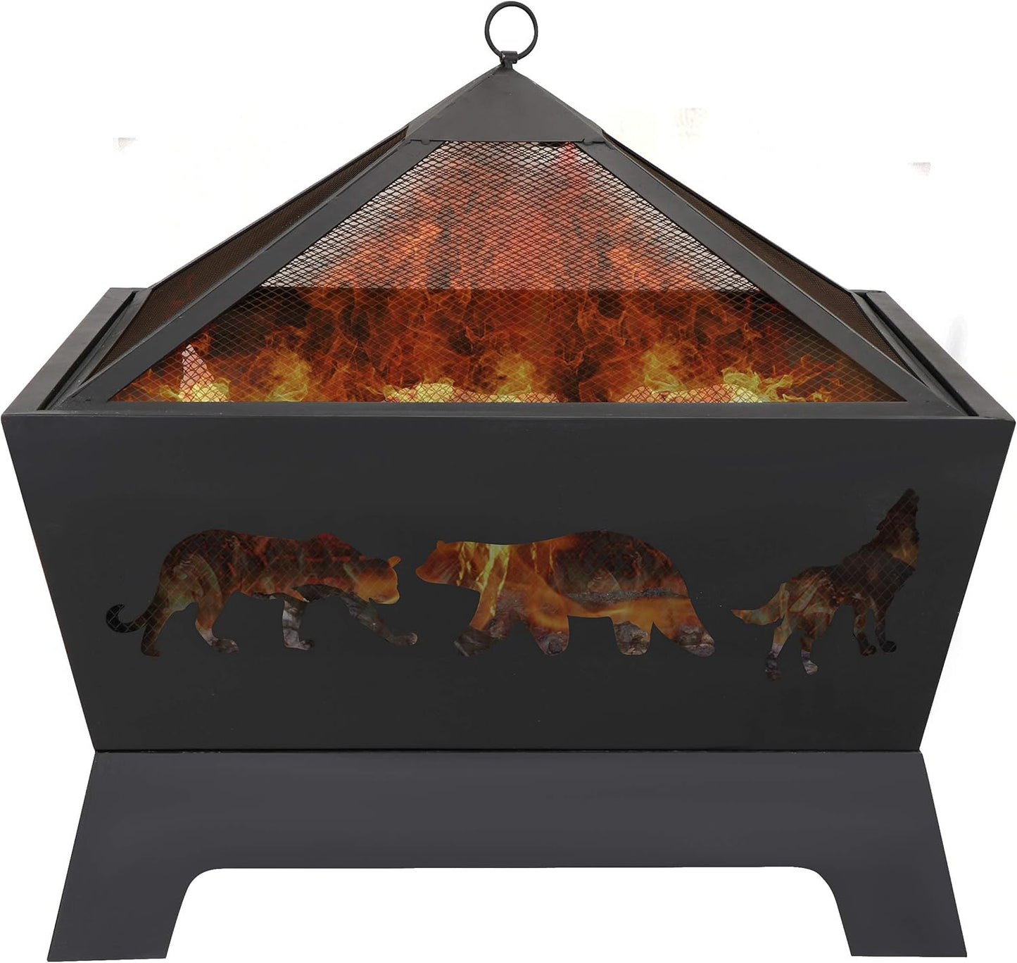 HANGKAI 26" Extra Deep Fire Pit Backyard Patio Garden Stove Wood Burning Fireplace w/Long Fire Poker,Mesh Lid,Rain Cover