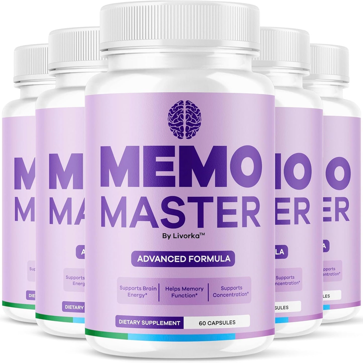 (5 Pack) Memo Master Capsules - Premium Memo Master Pills, MemoMaster Daily Memory & Focus Support, Memomaster Memory Pills All Natural Advanced Formula Health & Wellness, 300 Capsules for 5 Months