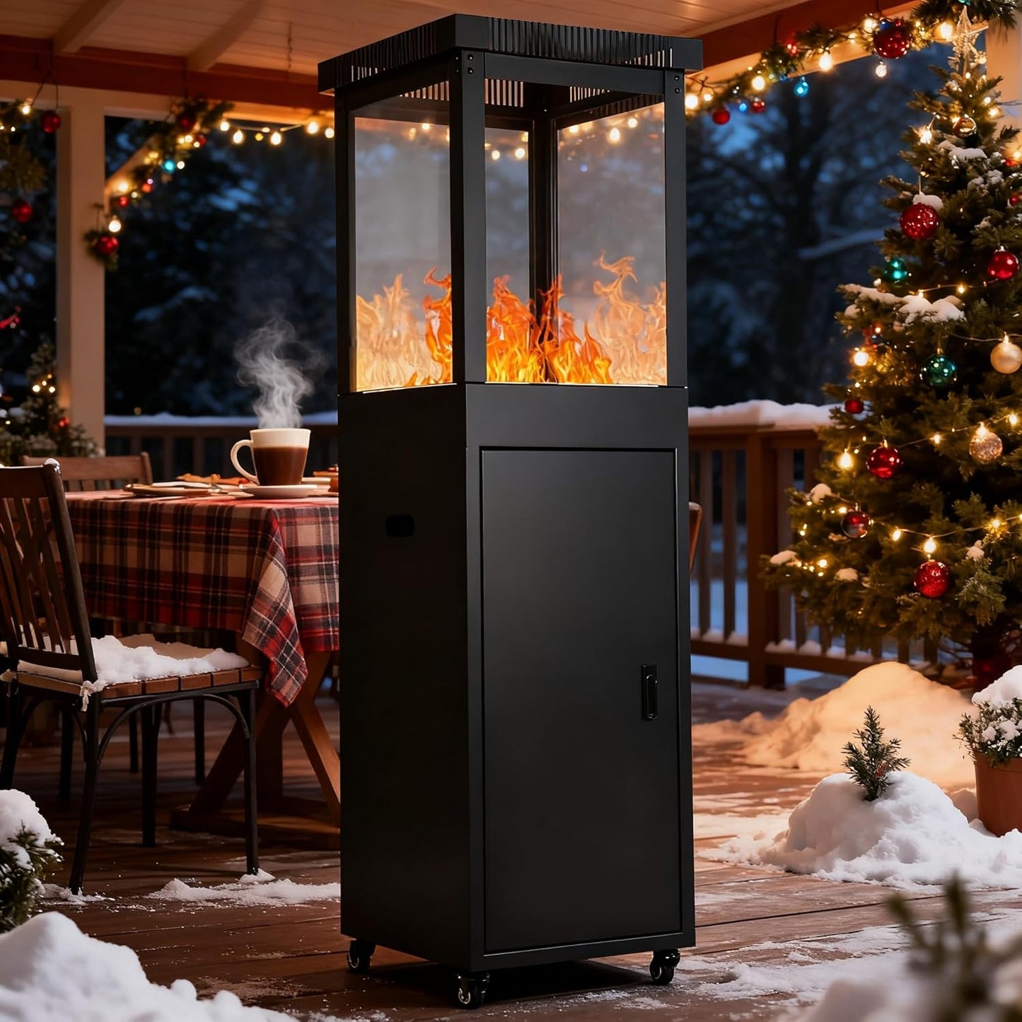 48,000 BTU Propane Patio Heater, 2025 Newly Outdoor Heater with Lockable Wheels & Cover, Triple Safety Protection Stainless Steel Burner for Backyard, Balcony, Garden, Camping