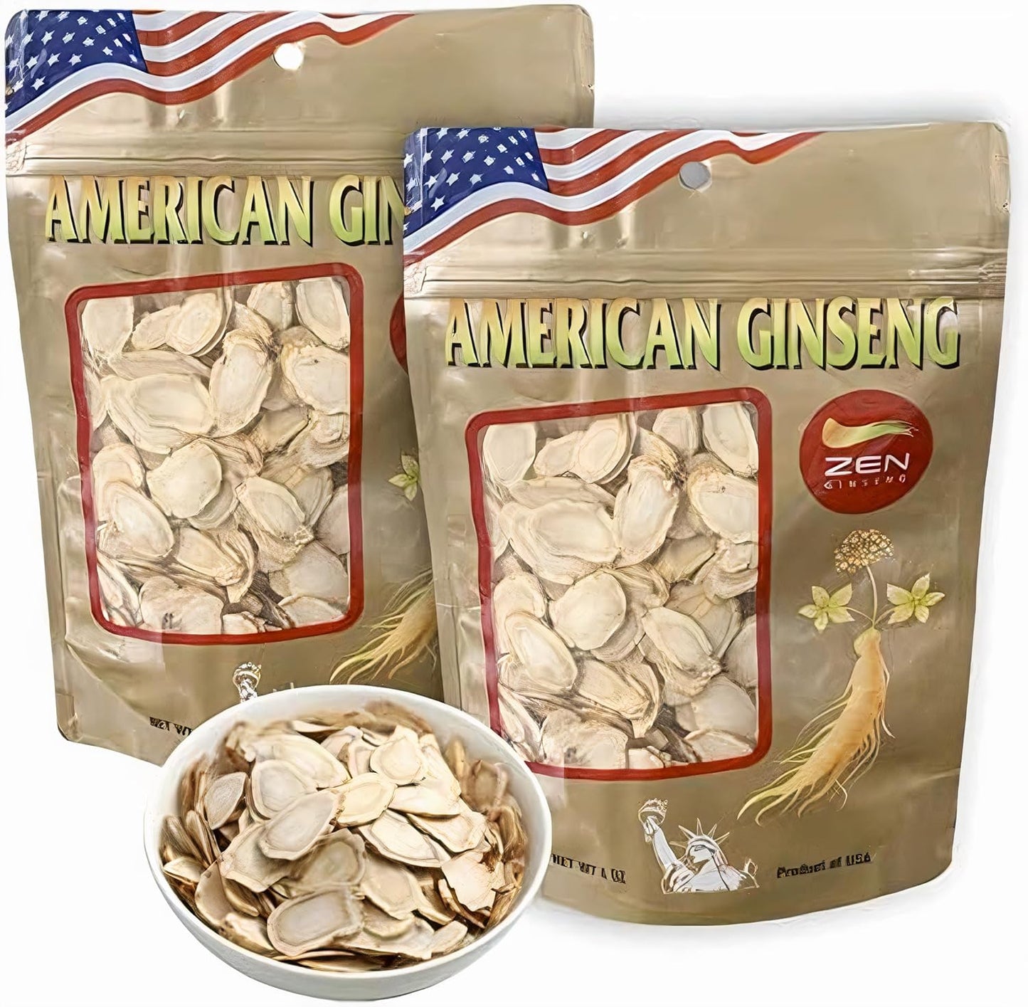 2 Bags of American Ginseng Slices (4oz\/Bag) 西洋参\/花旗参 Panax Ginseng. Boosts Body Immunity, Energy & Stamina for Man & Women