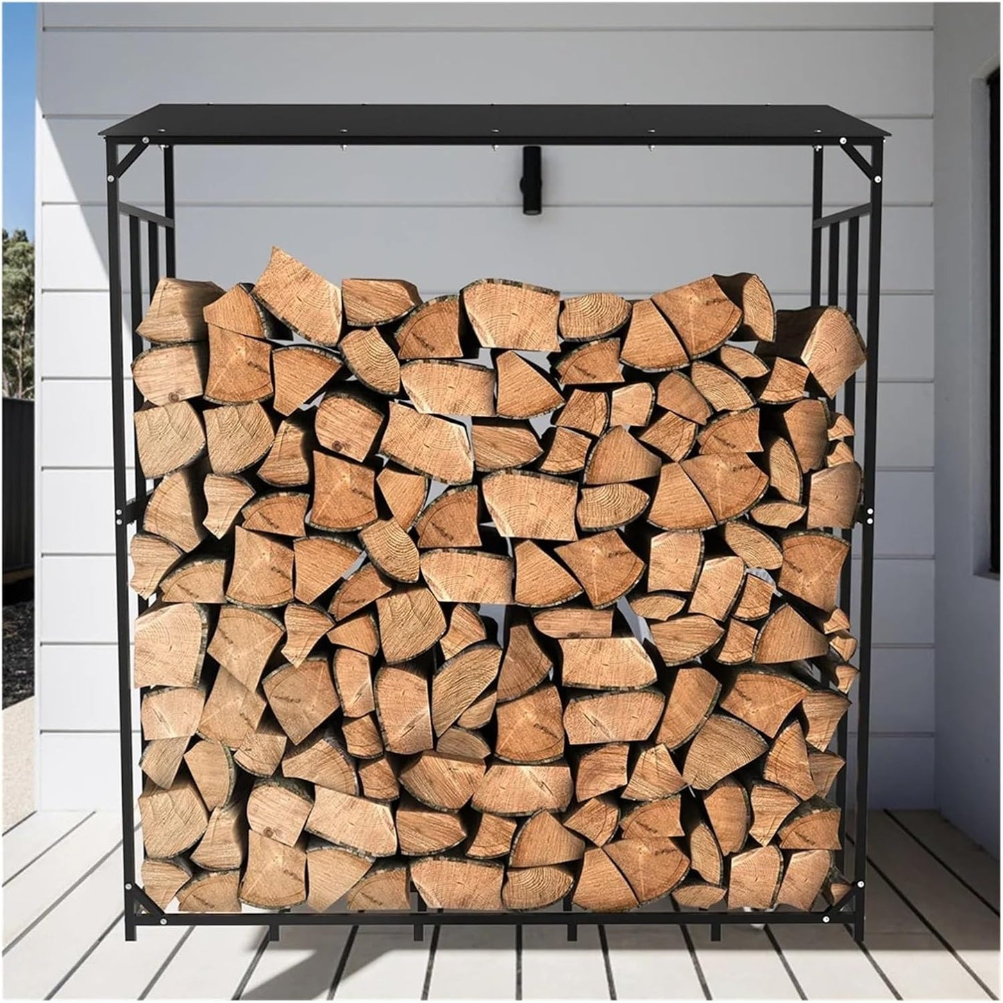 Fnacuody Firewood storage rack 70" Outdoor Metal Log Store Stack Holder Wood Firewood Rack Garden Storage Shed with Waterproof Roof