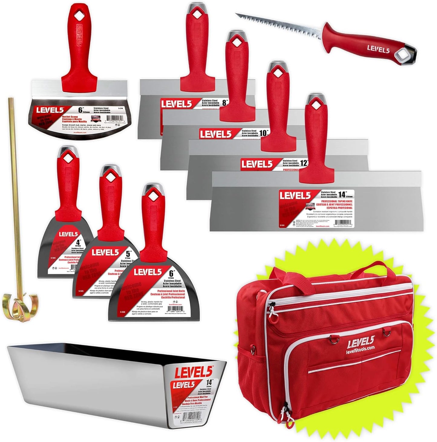 Starter Hand Tool Set W/Bag - Joint & Taping Knives, Mixer, Jab Saw, Mud Pan + Free Bag | 5-682