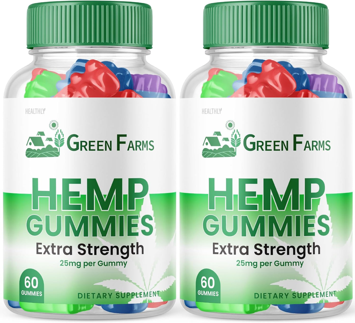 (2 Pack) Green Farms Hemp Gummies - Official Formula - Green Farms Gummies with Hemp Extract 500 mg Extra Strength Performance Hemp Blend, Great Taste, Big Size Gummy, New 2023 1500mg (120 Gummies)