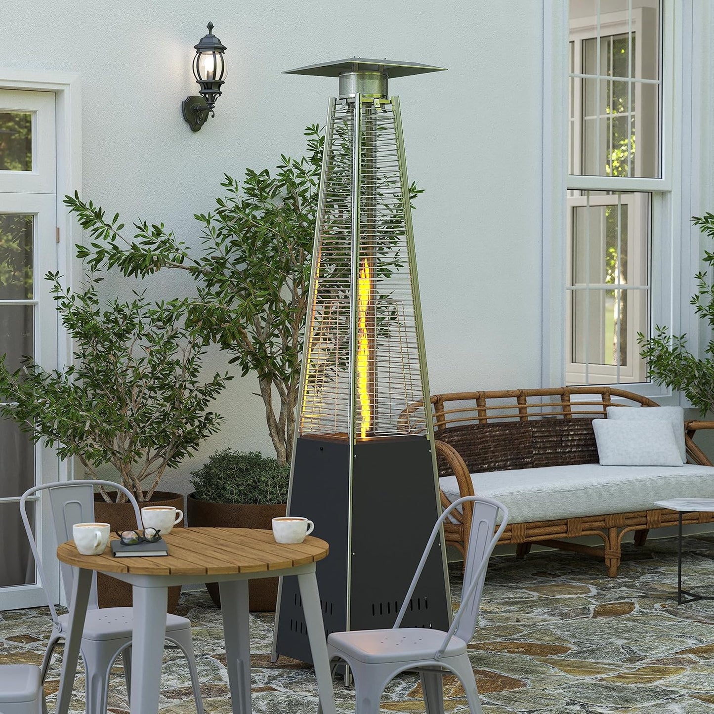 Merrick Lane Tarin Outdoor Patio Heater - Slate Gray Pyramid Heater - 7.5 Feet Tall Portable Outdoor Heater