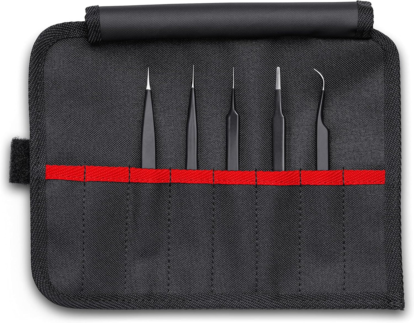 KNIPEX Tools 92 00 01 ESD 5 Pc Stainless Steel Tweezers Set in Tool Roll-ESD, Black