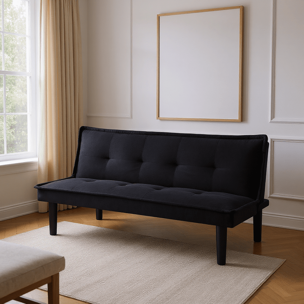 BSHTI 63.8 inch Armless Tufted Convertible Sleeper Futon Sofa Faux Suede Fabric Sofa Sleeper(Black)