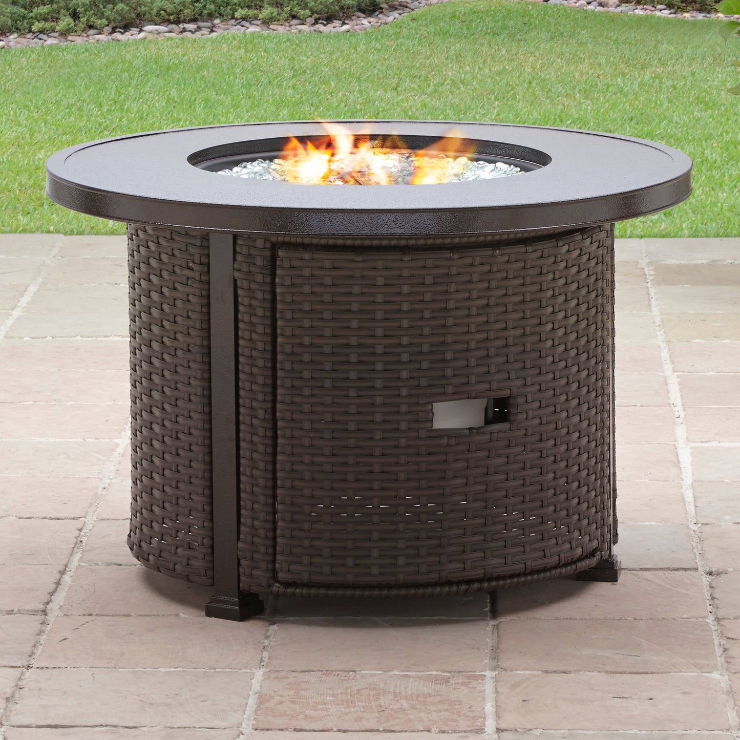 Better Homes & Gardens Colebrooke 37" Round 50,000 BTU Propane Gas Fire Pit Table with Glass Beads, Metal Lid and Protective Cover