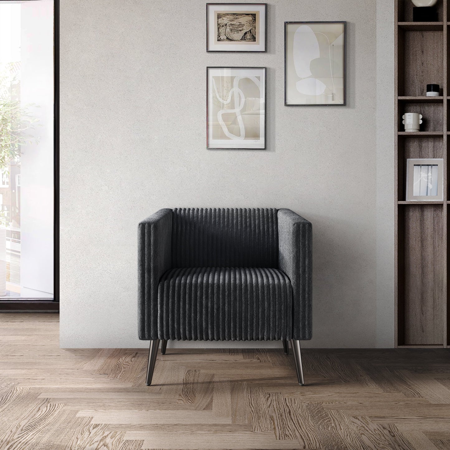 Castle Place Luxurious Corduroy Velvet Upholstered Armchair, Grey