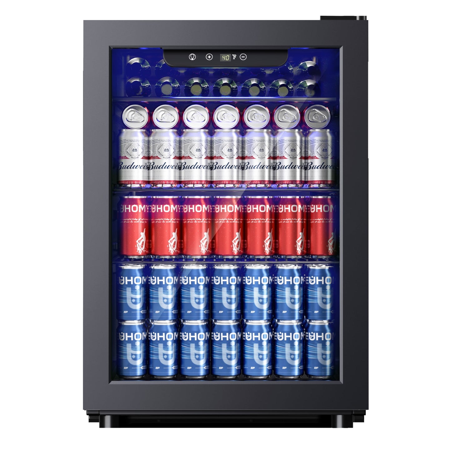 EUHOMY 100 Can Beverage Refrigerator and Mine Cooler with Glass Door with Adjustable Shelves