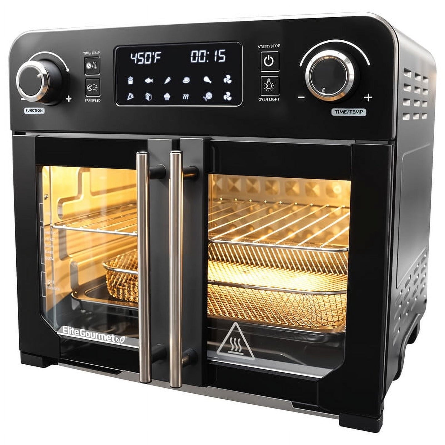 Elite Cuisine EAF9202 Programmable 23L French Door Air Fryer Oven with 10 Menu Functions, and Interior Light, Black