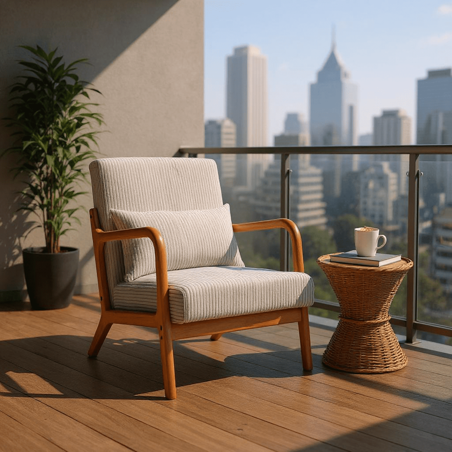 Homy Casa Modern Accent Chair with Wooden Frame and Corduroy Upholstery, Living Room Armchair