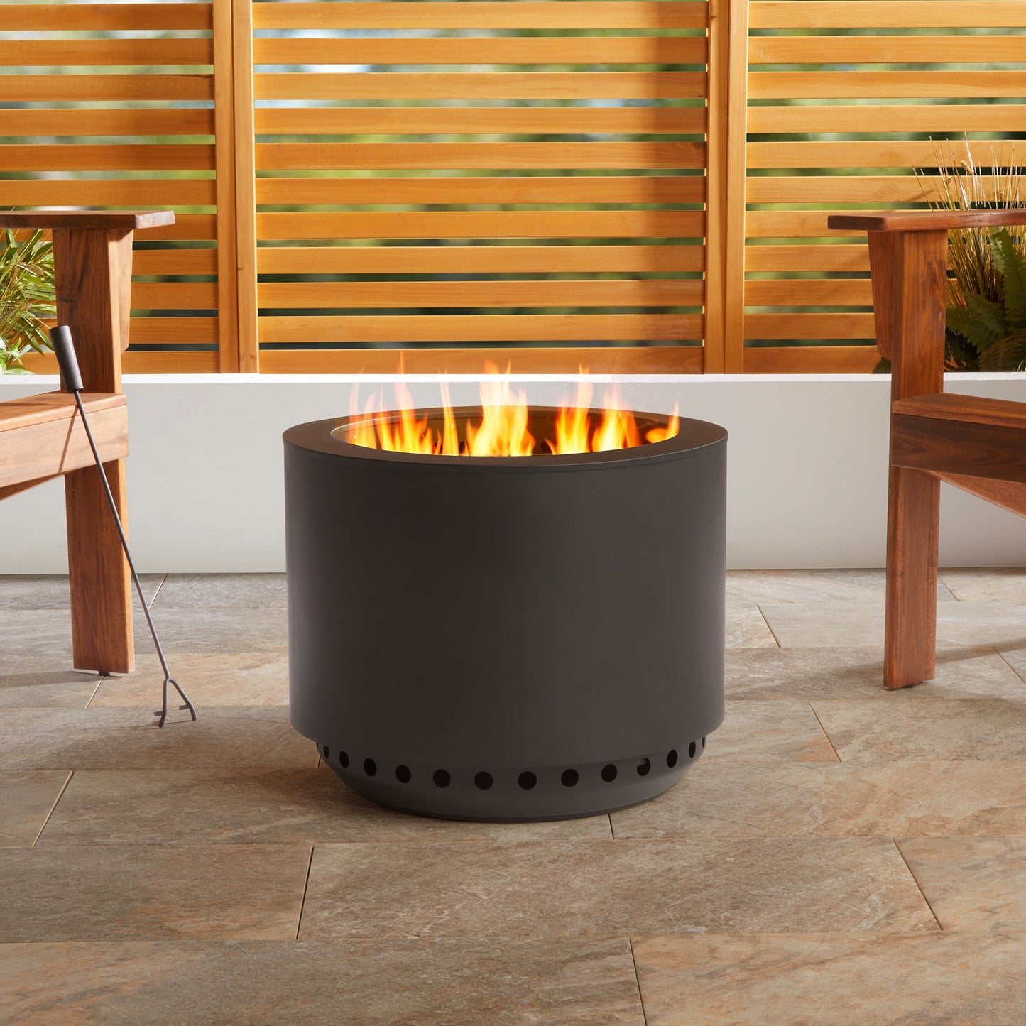 Mainstays 19.5" Round Black Steel Smokeless Fire Pit with Lid, Poker, Ash Pan & Cover