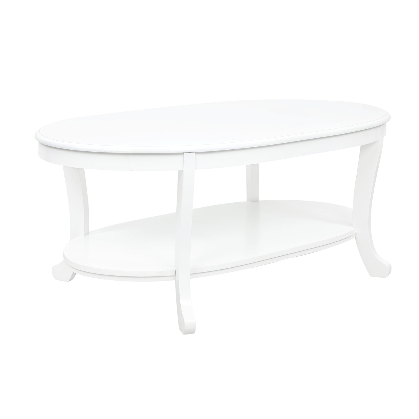 Powell Kendall Traditional Oval Coffee Table with Shelf, White