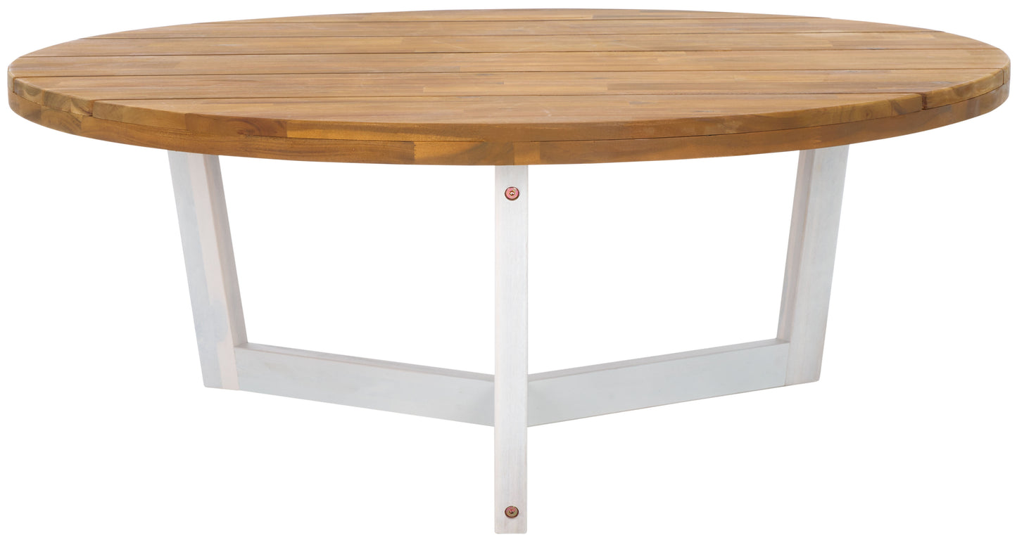 SAFAVIEH Leo Outdoor Patio 3 Leg Round Coffee Table, Natural/White