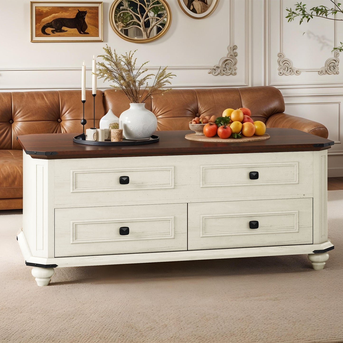 Uforic Lift Top Table with Hidden Storage, Coffee Table with Drawers for Living Room & Dining Room, White