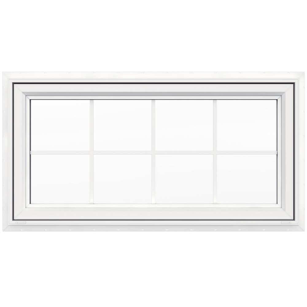 JELD-WEN V-4500 47-1/2-in x 23-1/2-in x Vinyl New construction White Double Pane Glass Awning Window with Grids, ( Full Screen Included )