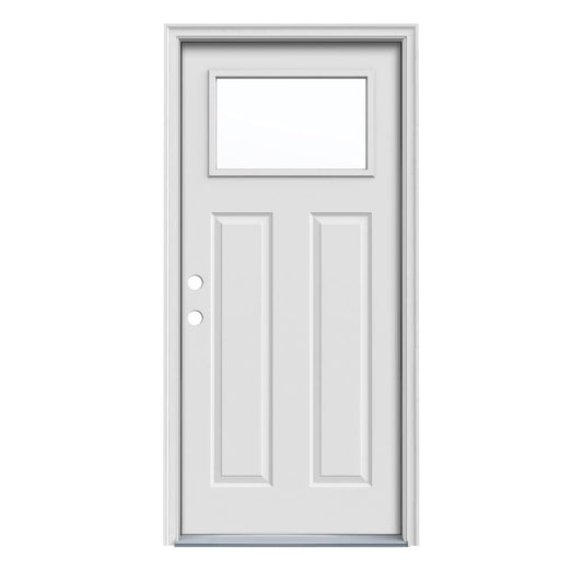 JELD-WEN 36-in x 80-in x 4-9/16-in Steel Craftsman Right-hand inswing Primed Prehung Front Door with Brickmould Insulating core