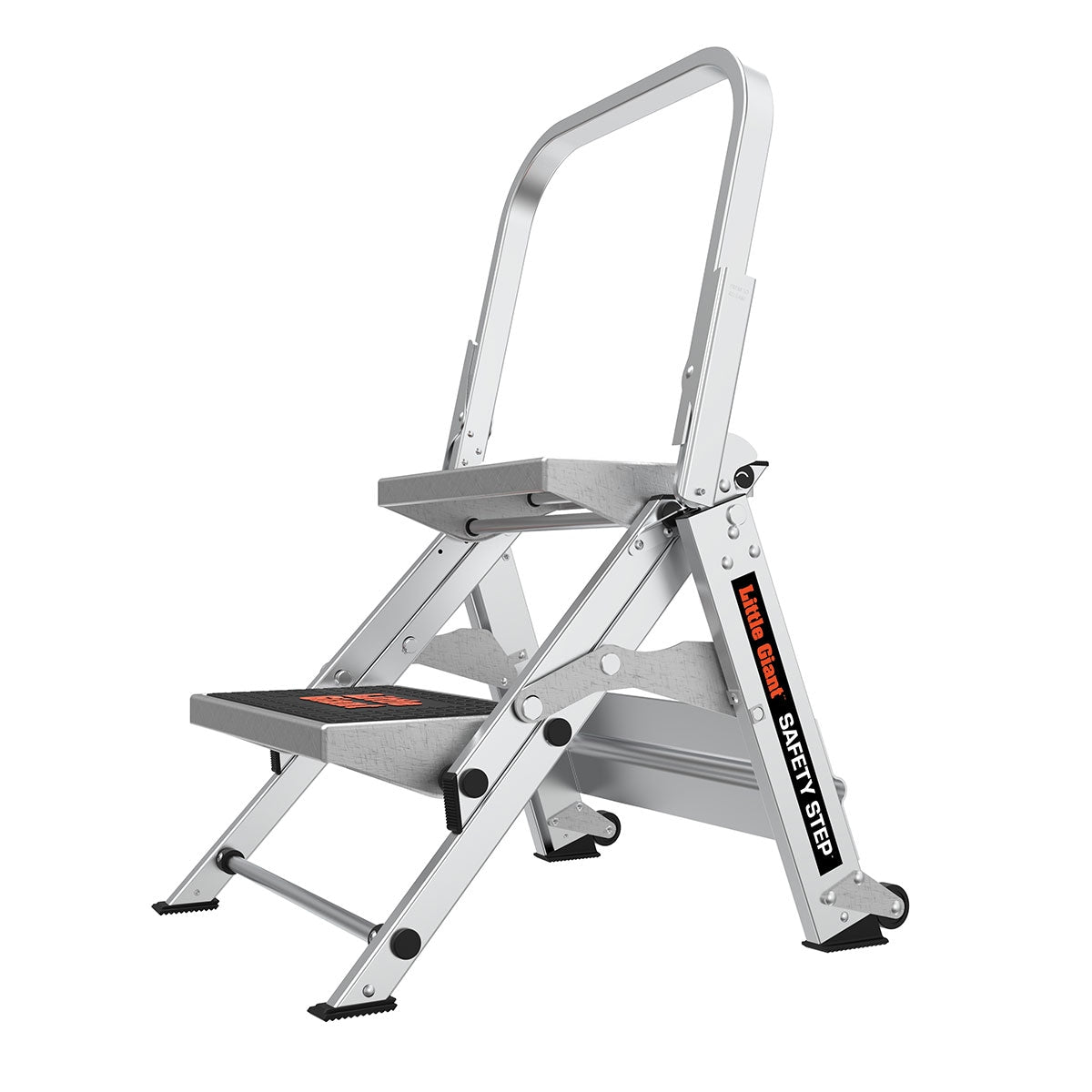 Little Giant Ladders Safety Step M2 2-Step 300-lb Capacity Silver Aluminum Foldable Step Stool 10210BA