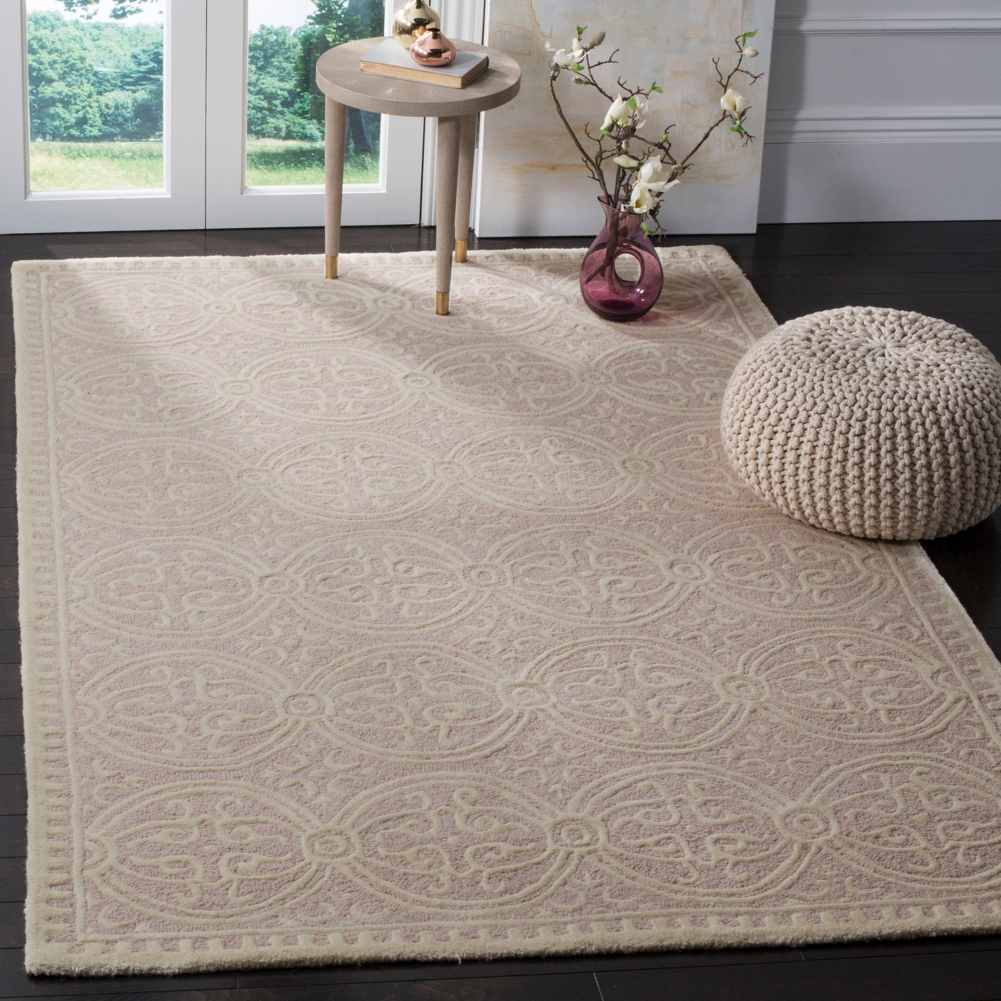 Safavieh Cambridge Damask 9 x 12 (ft) Tufted Wool Light Pink/Ivory Rectangular Indoor Abstract Area rug