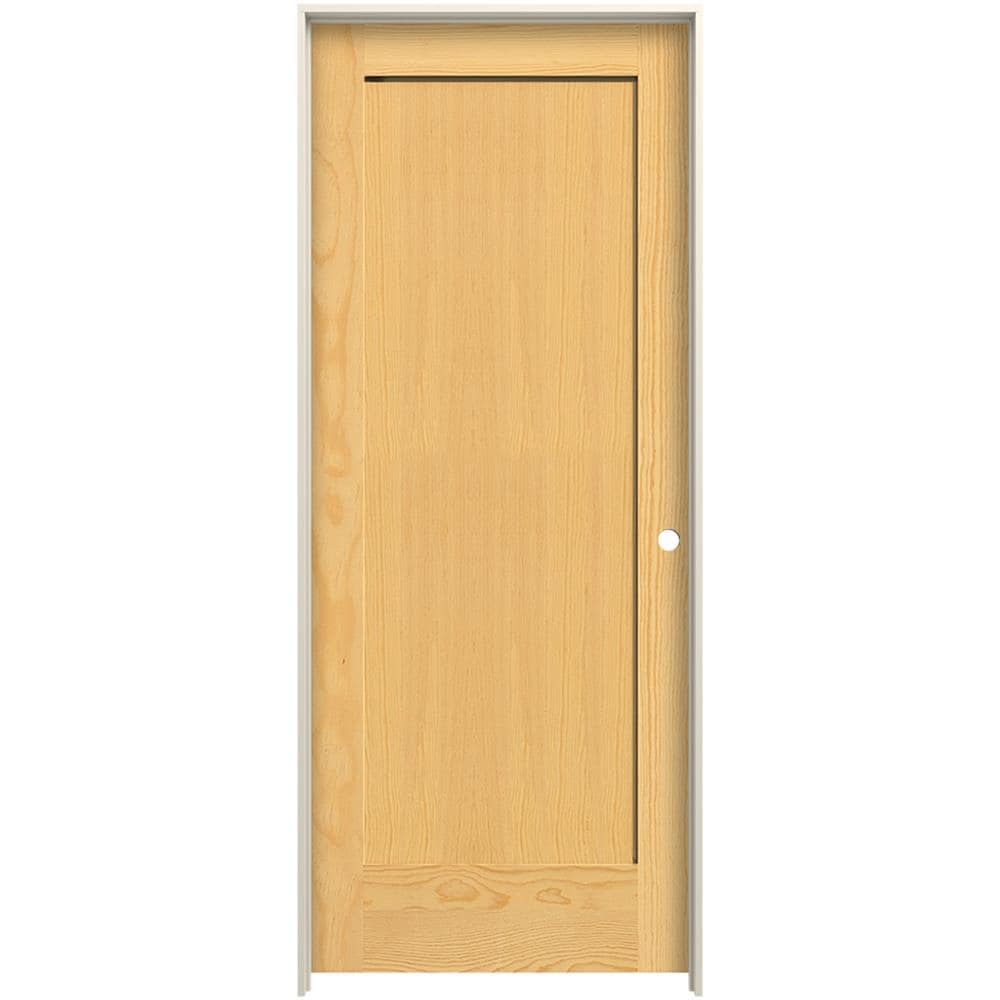 JELD-WEN 28-in x 80-in Unfinished 1-panel square Left hand Textured Unfinished Pine Wood Flat Jamb Single Prehung Interior Door