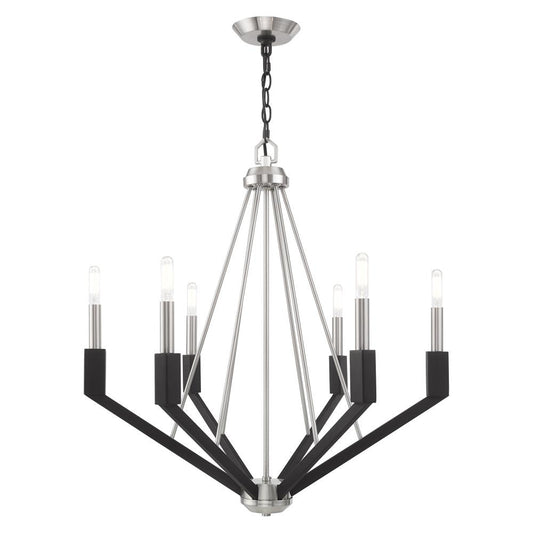Livex Lighting Beckett 6 -Light Brushed Nickel Mid-century For Use in Bathrooms, Bedrooms, Dining Rooms, Foyers, Kitchens, Living Rooms Chandelier