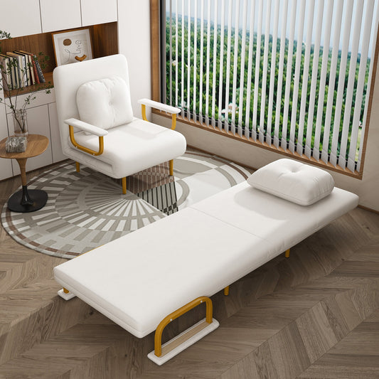 3-in-1 Folding Sofa Bed,5-Position Adjustable Backrest Convertible Chair with Pillow,Sleeper Sofa Bed for Living Room, Bedroom,White